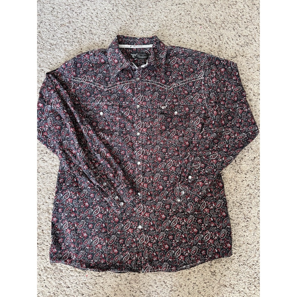 Cowboy Hardware Western Pearl Snap Shirt Mens L Black Red Paisley‎ Rodeo